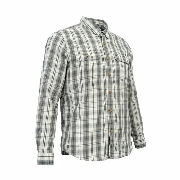 Eddie Bauer Gray Plaid Travel Casual Button-Down Shirt Sise L - Picture 2 of 6